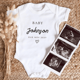 Custom Baby Announcement Bodysuit with Baby Surname and Due Date - Baby Pandas